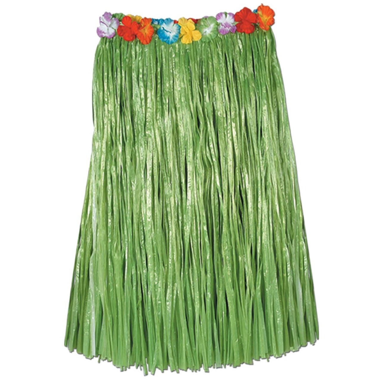 12 Pack Bulk Adult Artificial Grass Hula Skirt - green - with floral waistband